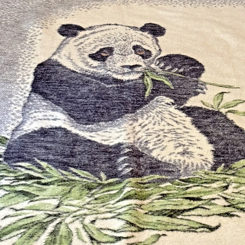Vintage 90s Biederlack of America Panda Bear Bamboo Throw Blanket Plush 74x56